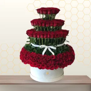 300 Valentine S Red Roses Tower Arrangment In Round Box Main image