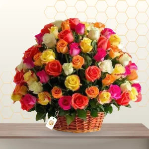 ARMAND - 100 MIX ROSES IN BASKET Main image