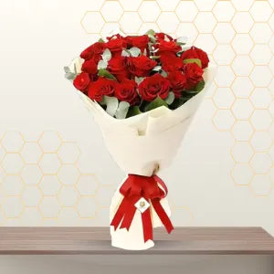red roses in white wrapping - flower delivery Main image
