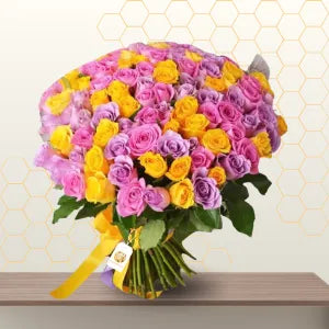 ELOISE - 100 MIX OF ROSES, YELLOW PURPLE AND PINK  JUST BUNCH Main image