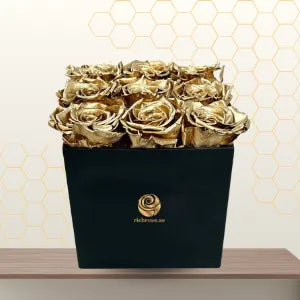 Golden Painted Roses in Square Box Main image