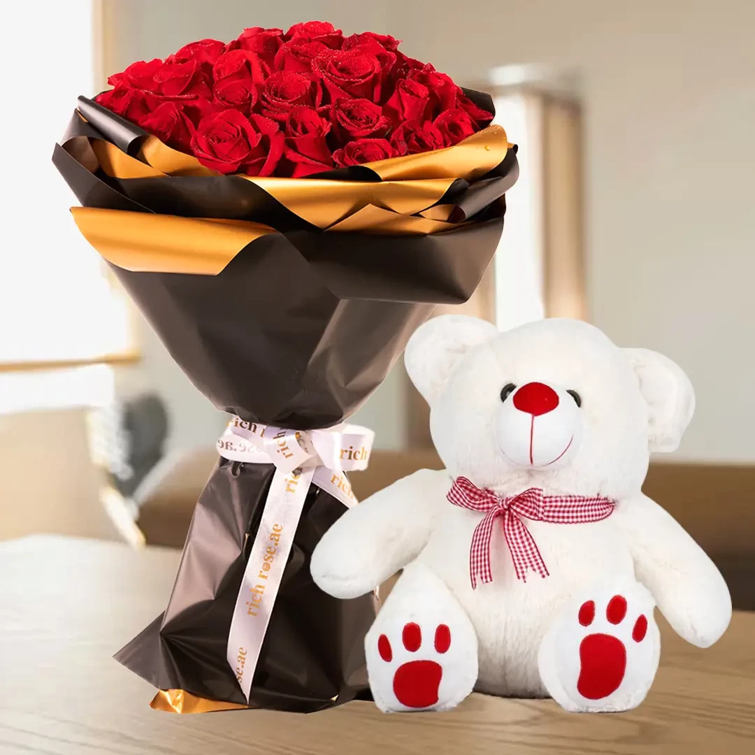 LUXEMBOURG - Red Roses Bouquet Deluxe Size with Free Gift