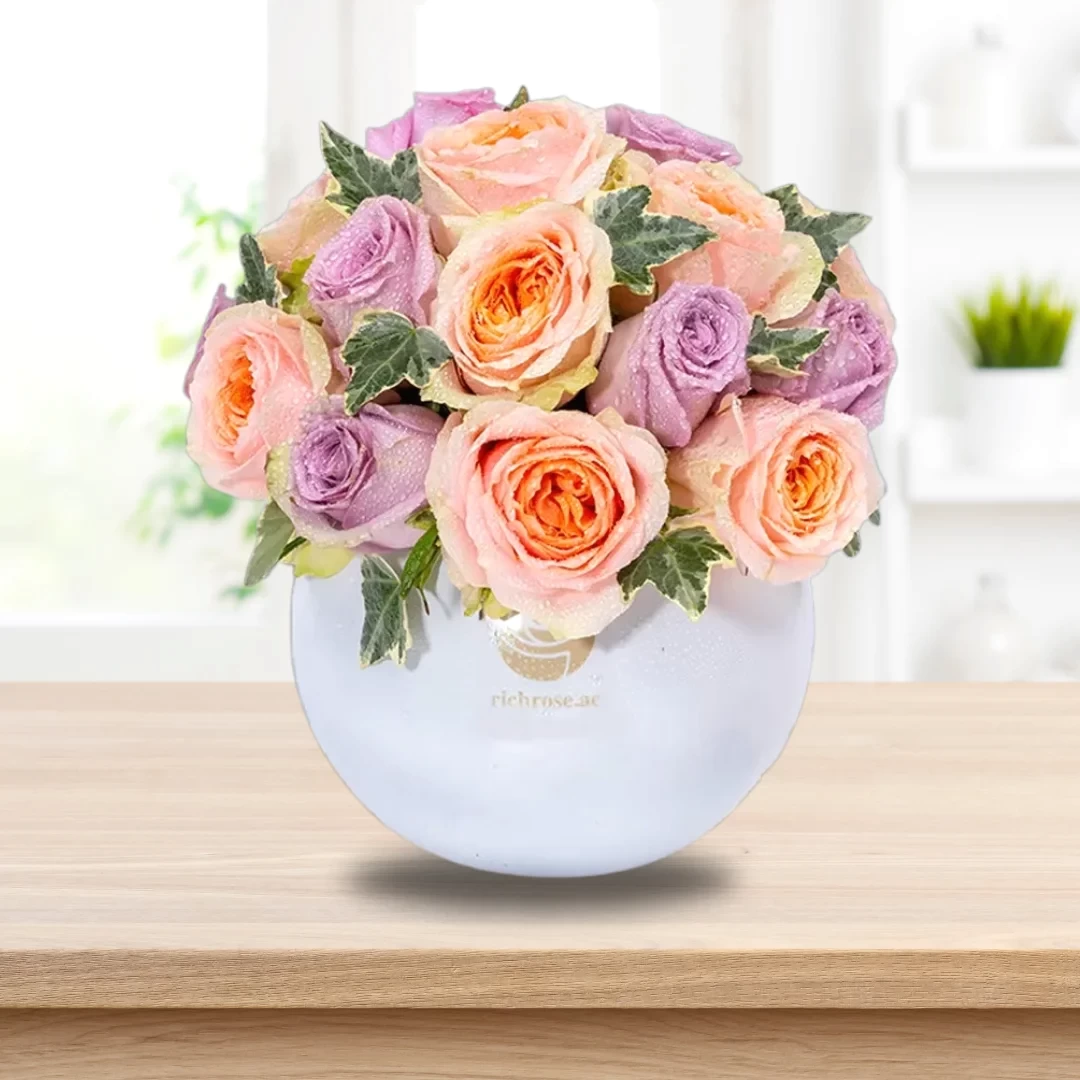 ZAGREB- Enchanting Peach & Purple Roses in Vase