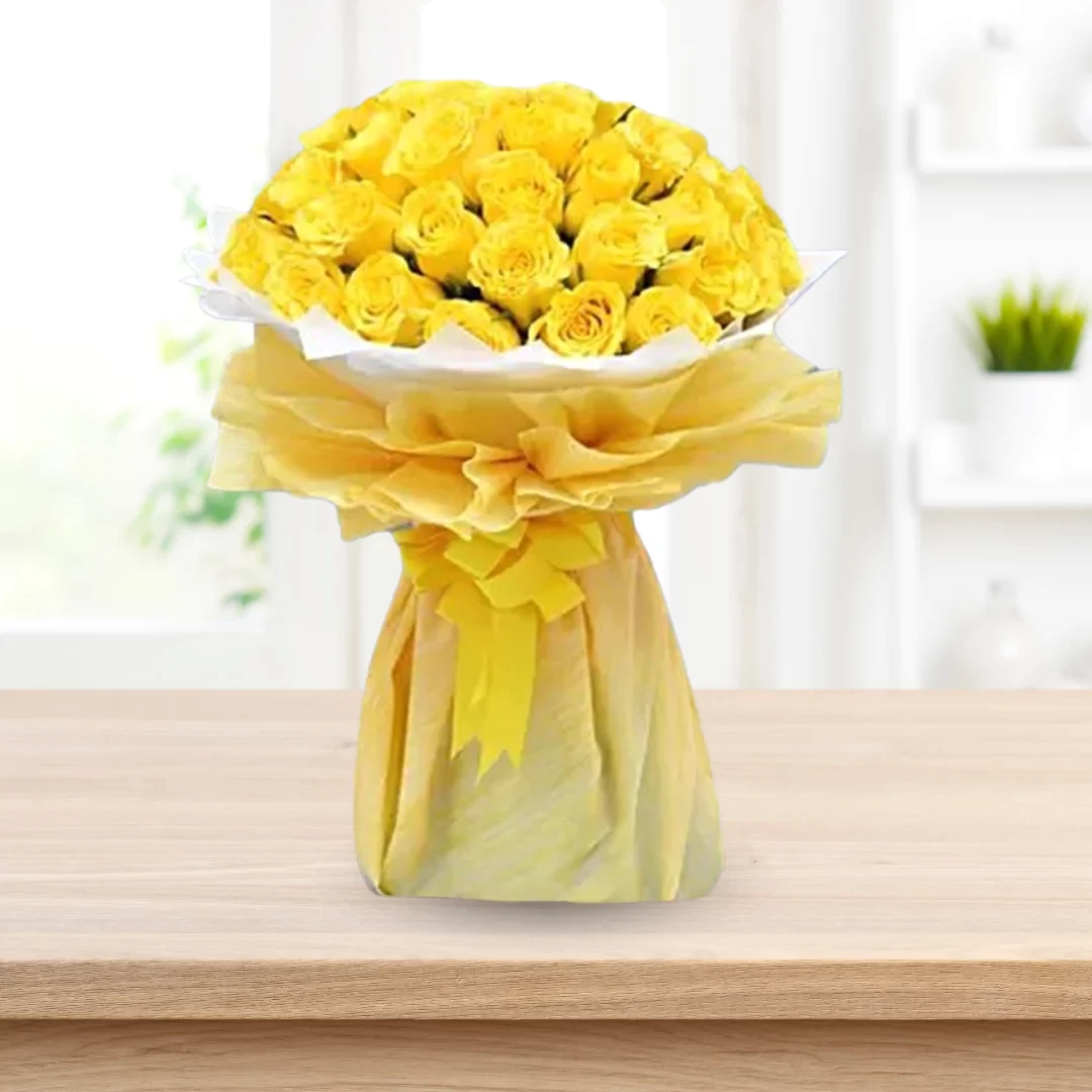 Yellow Roses Yellow and White Wrapped Bouquet