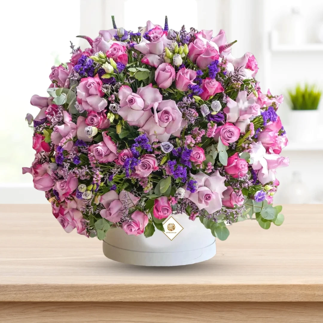 Purple Roses Exotic Box Arrangement