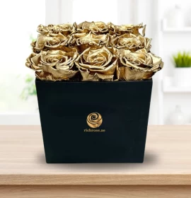 Golden Painted Roses in Square Box