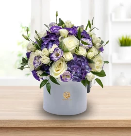 QUITO- White & Purple Mix Flower Box Arrangement