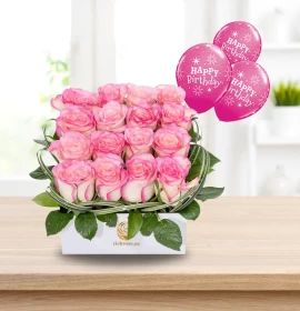 pink roses box - free balloon free gift