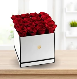 Queen Roses - Valentines Red Roses in White Square Box