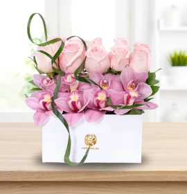 TALLINN- Purple Cymbidium and Pink Roses Box