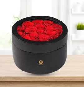 Dubba - Valentine's Red Roses in Covered Black Round Box