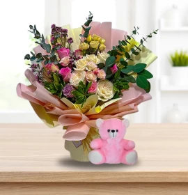 flowers and teddy - bouquet and teddy