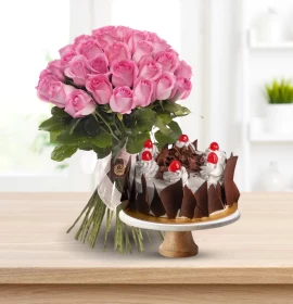 Special Birthday - Rose Bunch with Black Forest Cake