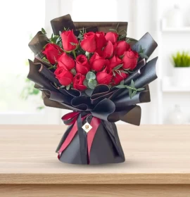 Emily - Valentines Red Roses in Black Ancient Stylist Bouquet