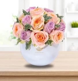 ZAGREB- Enchanting Peach & Purple Roses in Vase