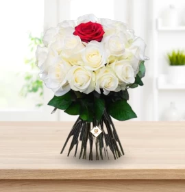 Belfast - Valentines White and single Red Roses Bunch