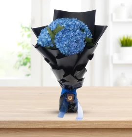 HARARI - Blue Hydrangea Bouquet with Black Wrapping