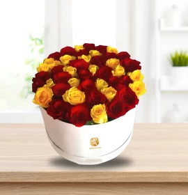 Thimphu - Valentines Red & Yellow Roses in Round Box 