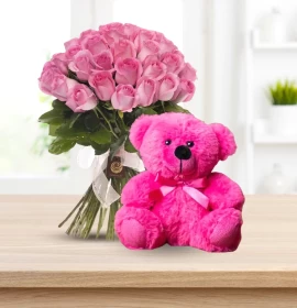 Bucharest - Pink Roses Bunch Deluxe Size with Free Gift