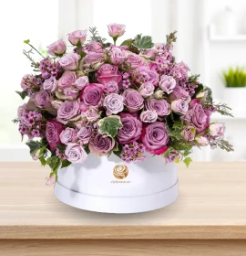 ATHENS- Elegant Mix of Rose and Wax Flowers in white Box