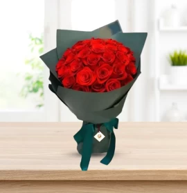 Red Roses green bouquet