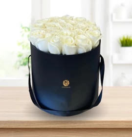 White Roses in Round Box