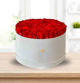 Kaya - Valentine's Red Roses white round box