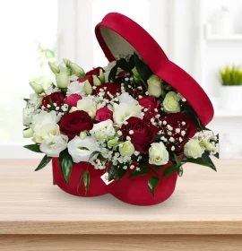 Boo Roses - Red and White Mixed Flowers in Heart Box