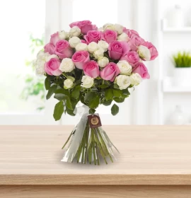 Pink and white roses bunch