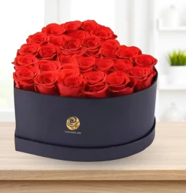 Alicia -  Valentines Red Roses in Black Heart Box