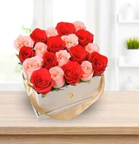 Angel- Valentine's Red and Pink Roses in White Square Box