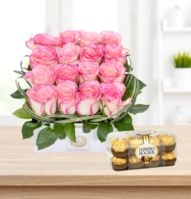 Birthday Sweetie -16 roses box & Rocher Ferrero 