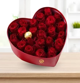 Bae Roses - Red Roses in Heart box Single Rocher Ferroro