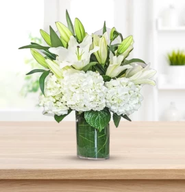 White Lily & Hydrangea in Vase