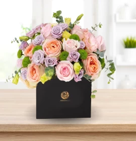 MALABO- Mix Peach & Purple rose Box Arrangement