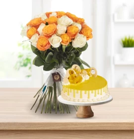 Brilliant Birthday - Rose bunch and pineapple cake