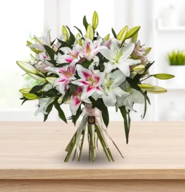 white and pink lily bunch order lily online dubai