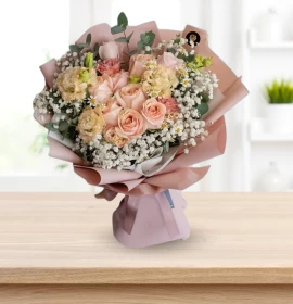 Pink and Peach Mixed Flowers Bouquet