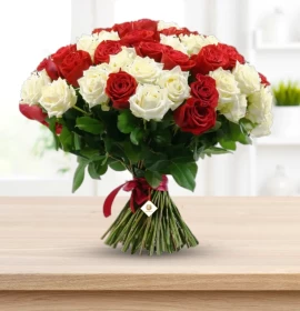 Djibouti - Valentines Red and White Roses Bunch