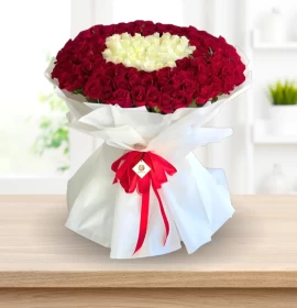 Angel Roses - White and Red Roses Heart Bouquet