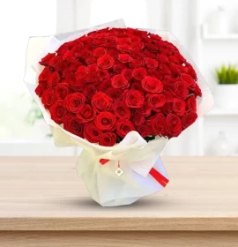 Vannessa - Valentines Red Roses Bouquet in White Wrapping