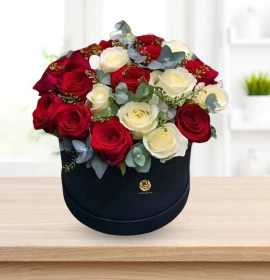 Smiley Roses - Valentines Red and White Roses Box