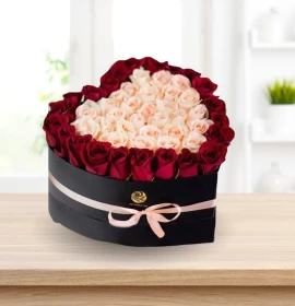 My Dream Roses -  Red and White Roses in Heart Box