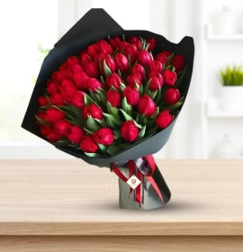 Love Birds - Valentine Red Tulips Bouquet