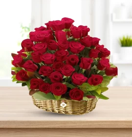 Dreamy Roses - 50 Red Roses in Basket