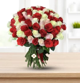 Bridge Town - Valentines 100 Red, Pink & White Mixed Roses Bunch