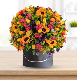 Yellow Mixed Exotic Flowers in Black Box