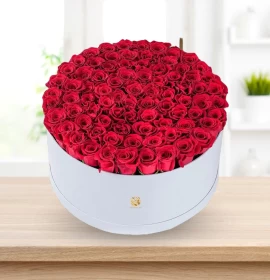 Valentines Premium Red Roses White Box