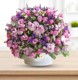 Purple Roses Exotic Box Arrangement