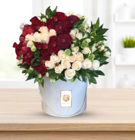 MEGAN - Red and White Flowers Box Arrangement